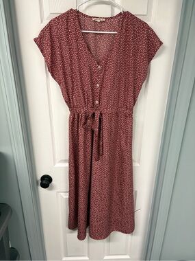 indulge Women’s Dusty Rose Floral Midi Dress with Button Front size LG